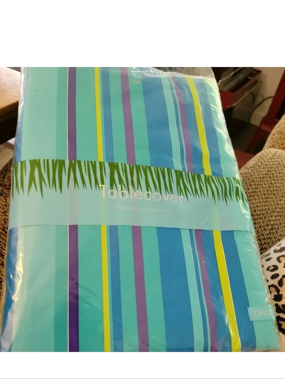 Vintage Vinyl Striped Tablecloth Flannel Back 52